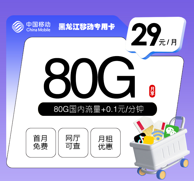 172号卡官方发布:黑龙江移动专用卡【29元80G】