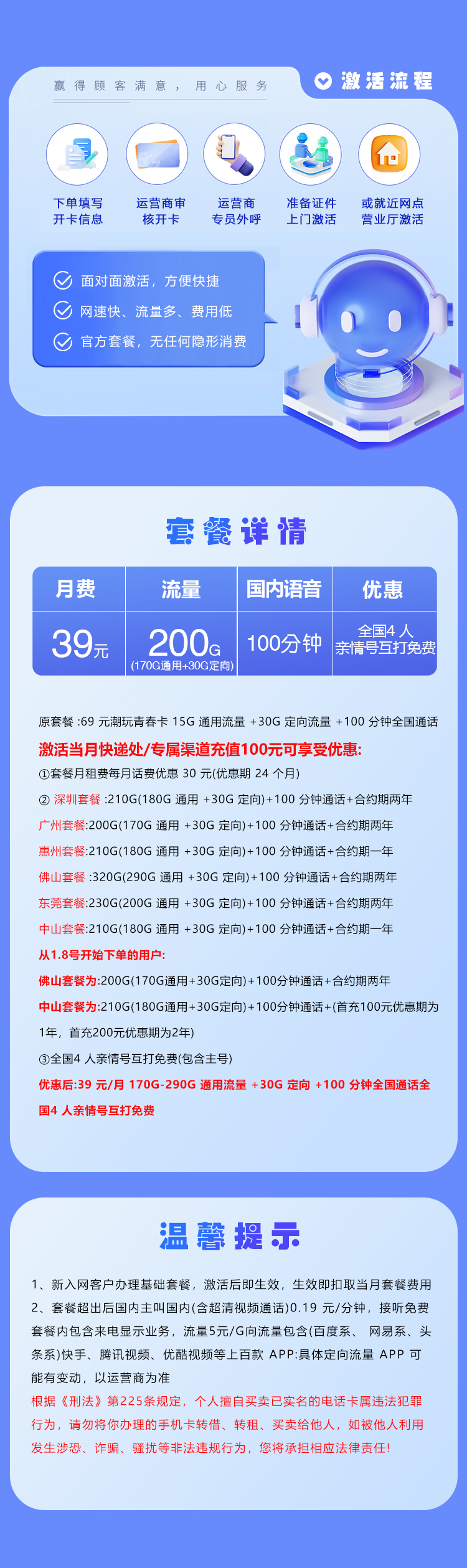 172号卡推荐：广东移动省内专属卡【39元200G+100分钟】  第2张